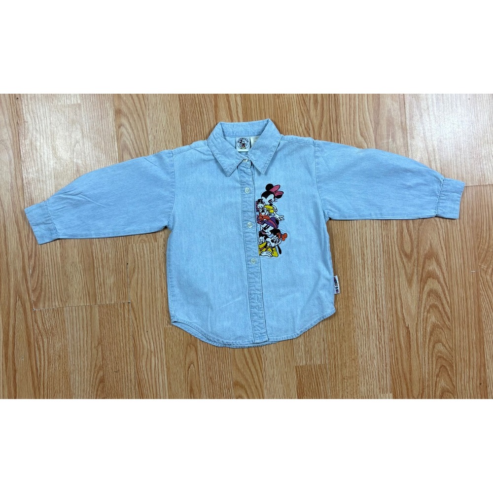 Vintage Mickey & Co Disney Toddler 4T Denim Shirt Light Wash Embroidered Friends